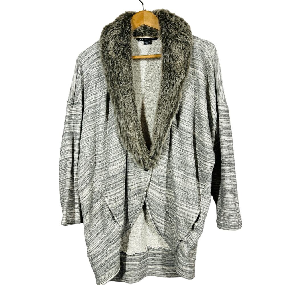 Armani Exchange Cotton Vegan Fur Cardigan Heather Knit Single Button - L